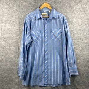 Cody James Mens Blue/Cream Striped Pearl Snap LS Button Down Shirt Cut‎ 6266 XL